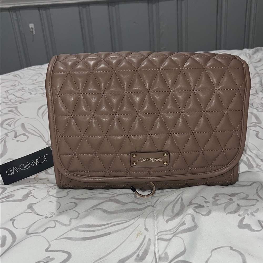 494 Joan  David Taupe Quilted Travel Bag